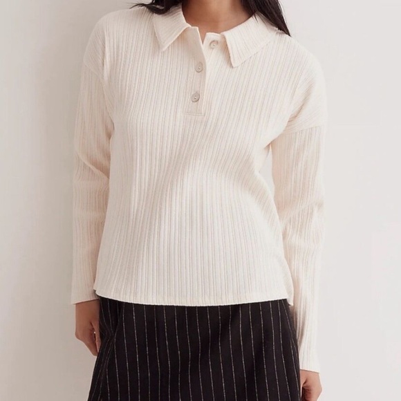 Madewell Tops - Madewell Variegated Ribbed Boxy Polo Shirt Long Sleeve